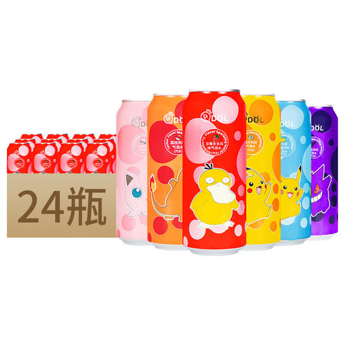 Q抖Qdol宝可梦小精灵气泡水500ml*24罐皮卡丘果味碳酸饮料