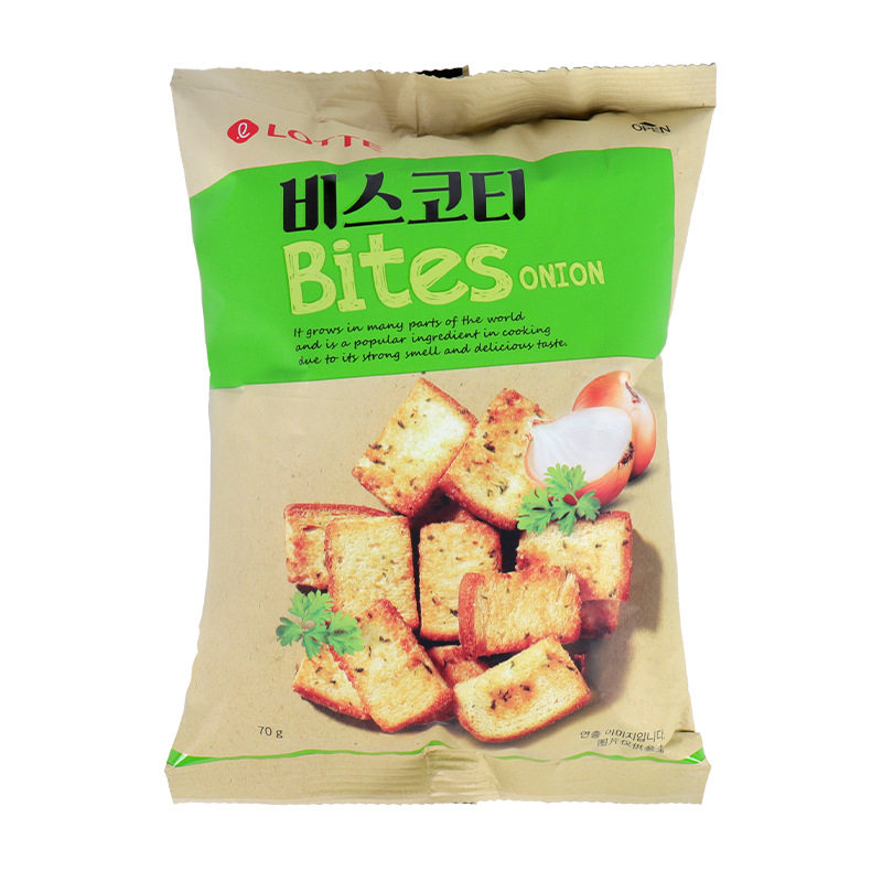 韩国乐天烤面包干70g休闲零食披萨蒜香味面包饼干烤馍片披萨味