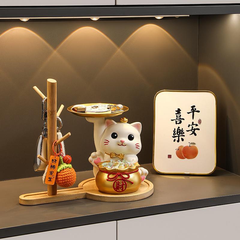 入户钥匙挂架招财猫玄关收纳摆件进门口鞋柜客厅家居饰品乔迁新居
