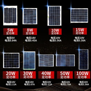 多晶硅太阳能电池板10W15W20W100W发电板12V电瓶直冲家用光伏板