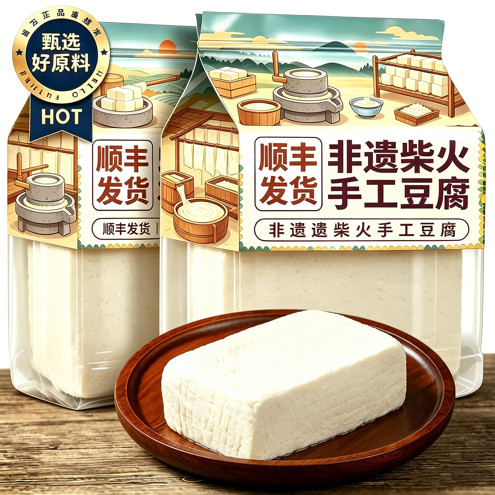 正宗台州柴火手工豆腐非遗现做现发白水洋嫩豆腐顺丰发货商用酒店