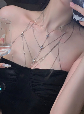 锆石流苏多层叠戴胸链披肩项链设计感个性气质时尚锁骨链项链女潮