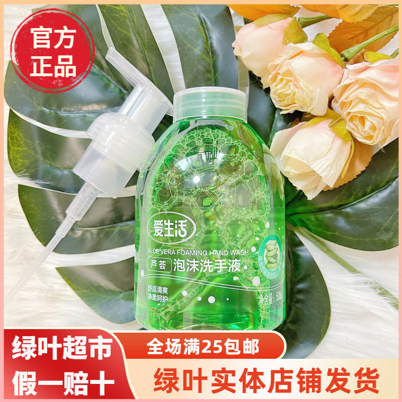 绿叶爱生活芦荟泡沫洗手液500ml洁净温和清洁抑菌泡沫绵密家用
