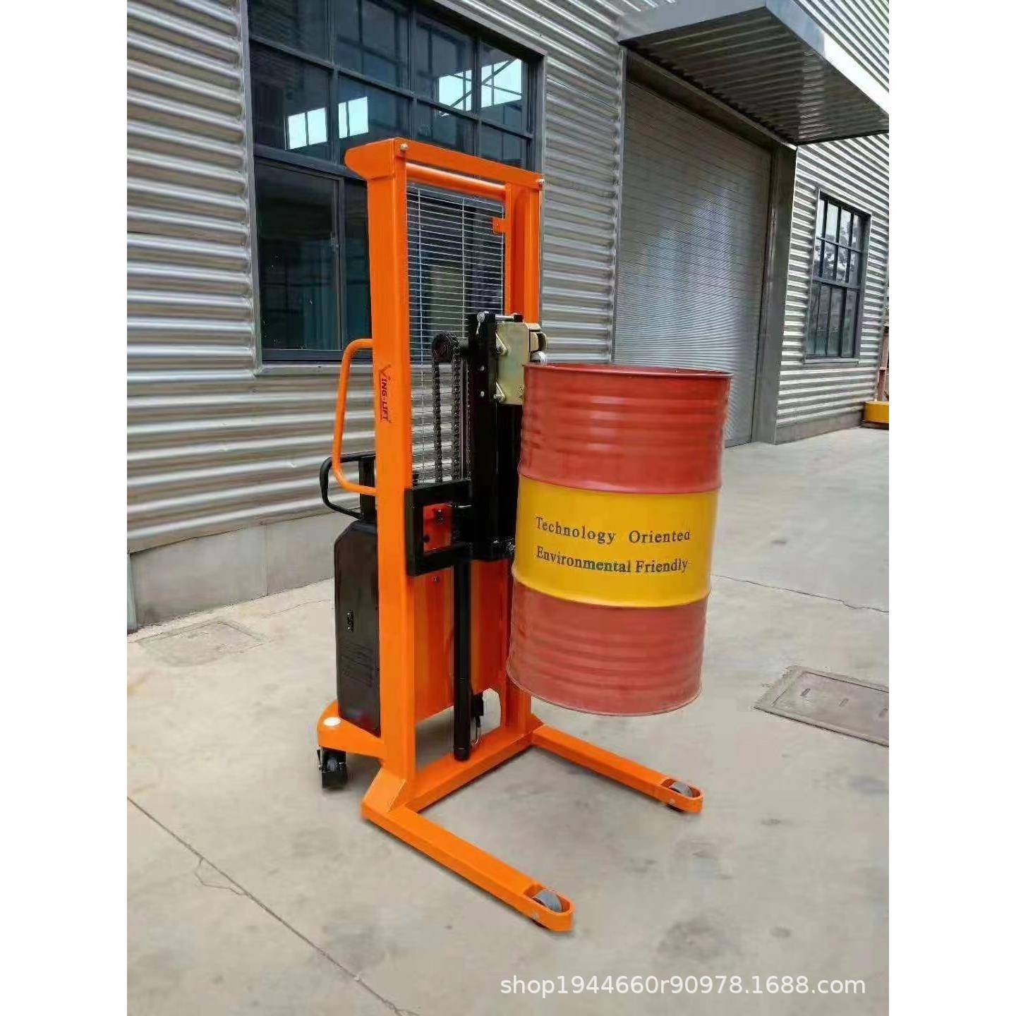 佛山电动油桶升高倒料车铁桶塑料桶搬运车圆桶称重液压装卸车