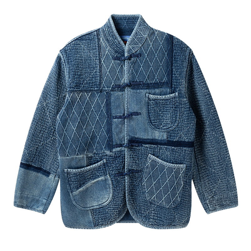 秋冬中式夹克全棉拼接刺子外套