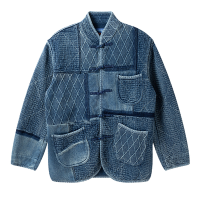 秋冬中式夹克全棉拼接刺子外套