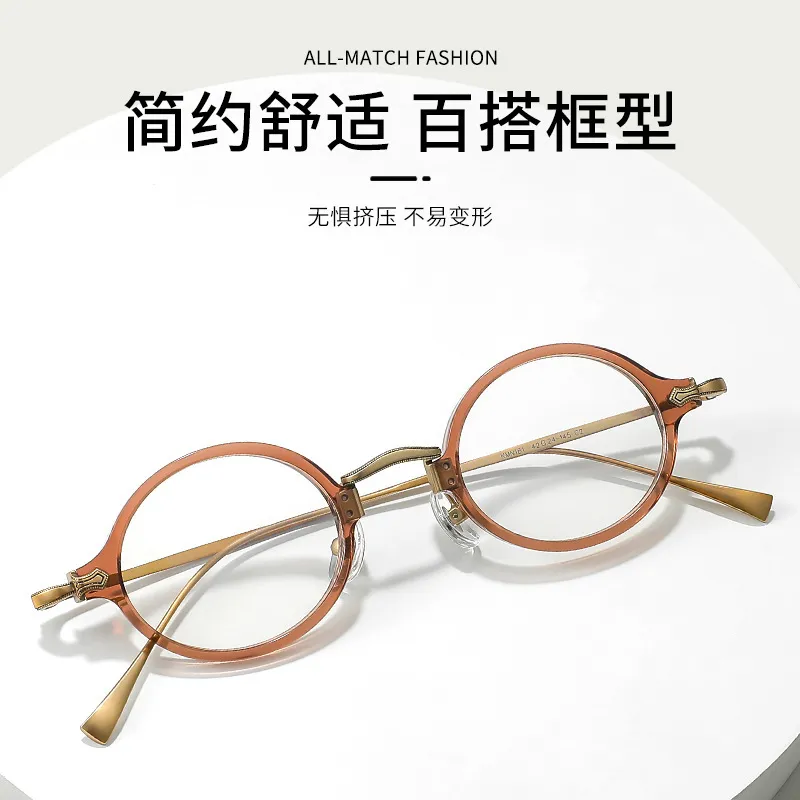 万年龟超轻纯钛眼镜框玳瑁色KMN181板材小框架高度数男日系复古框