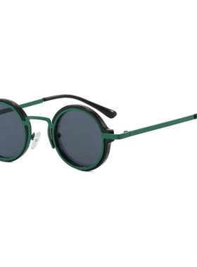 2026年欧美个性复古小圆框PC太阳眼镜潮流男女凹造型街拍朋克墨镜