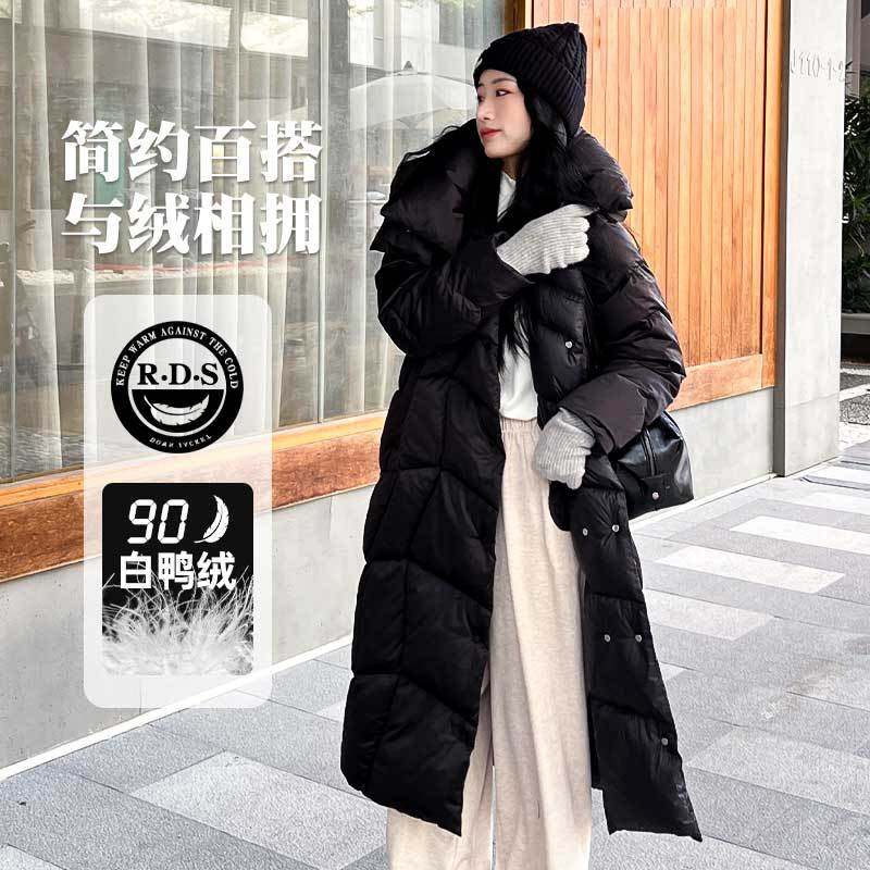2025冬季新款同款过膝外套黑羽绒服