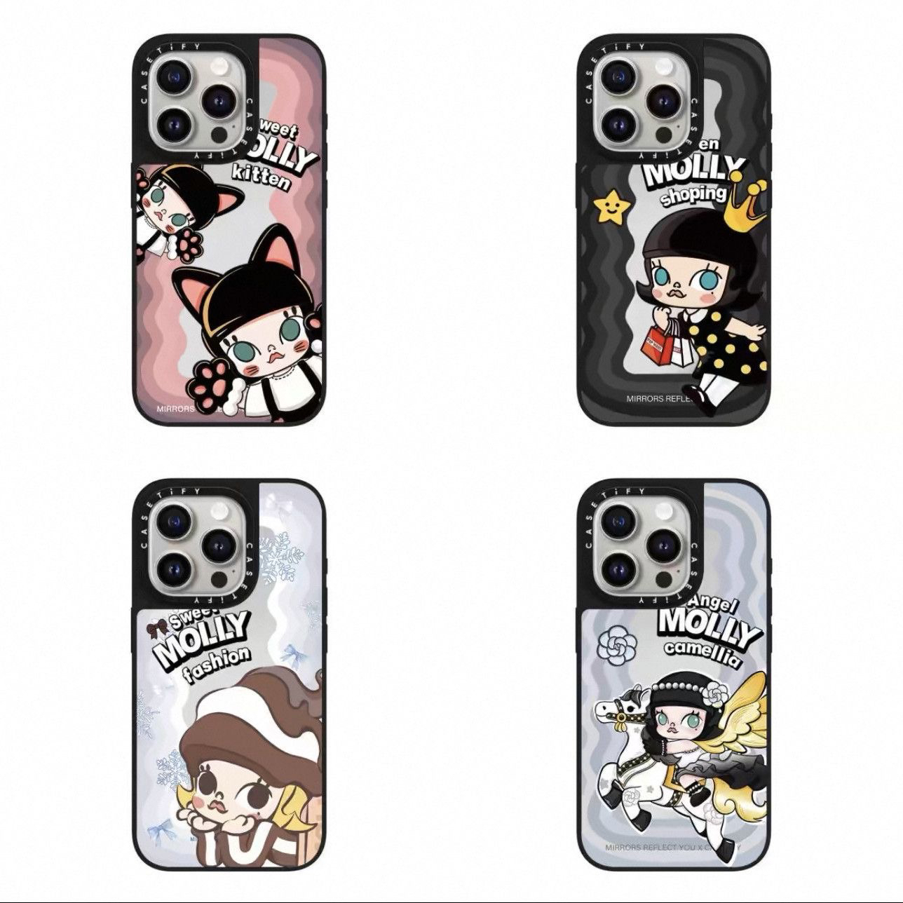 iPhone 15 银镜面 粉色波纹 猫咪耳朵莫莉 CASETi联名MOYYL泡泡玛特波浪茉莉适用苹果16pro手机壳iPhone15promax保护套14pro全包防摔13可爱卡通16镜面