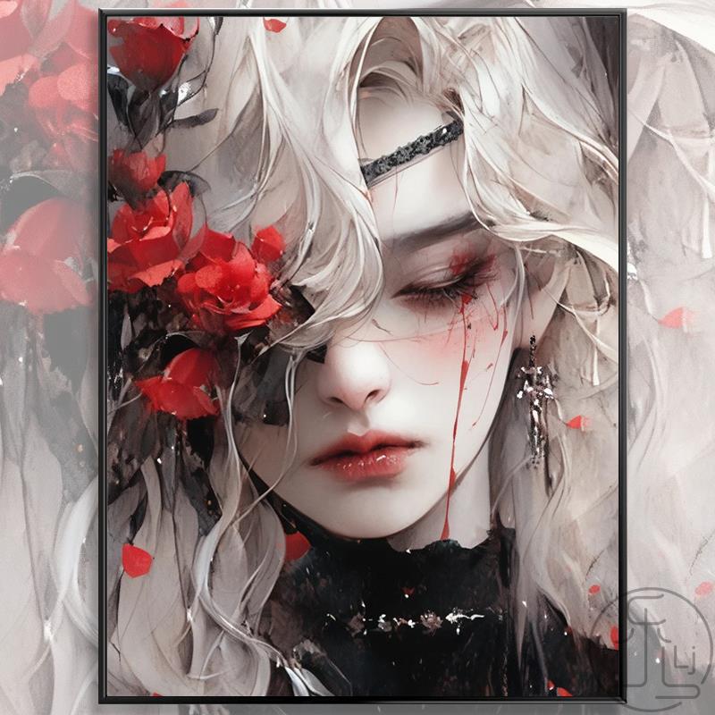个性玫瑰少女钻石画diy满钻手工十字绣2024卧室客厅装饰画钻石贴