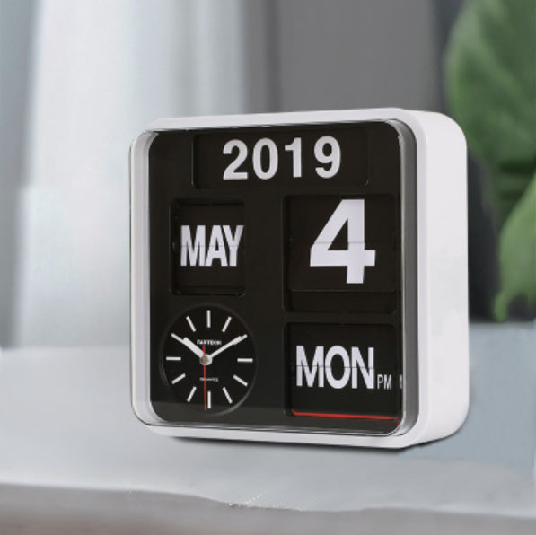 Fartech台湾英文智能翻页钟时尚桌面时钟创意客厅台式摆放挂钟