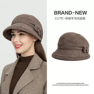 SOMUBAY老太太冬季帽子老年人奶奶毛呢盆帽老人帽女中年妈妈洋气