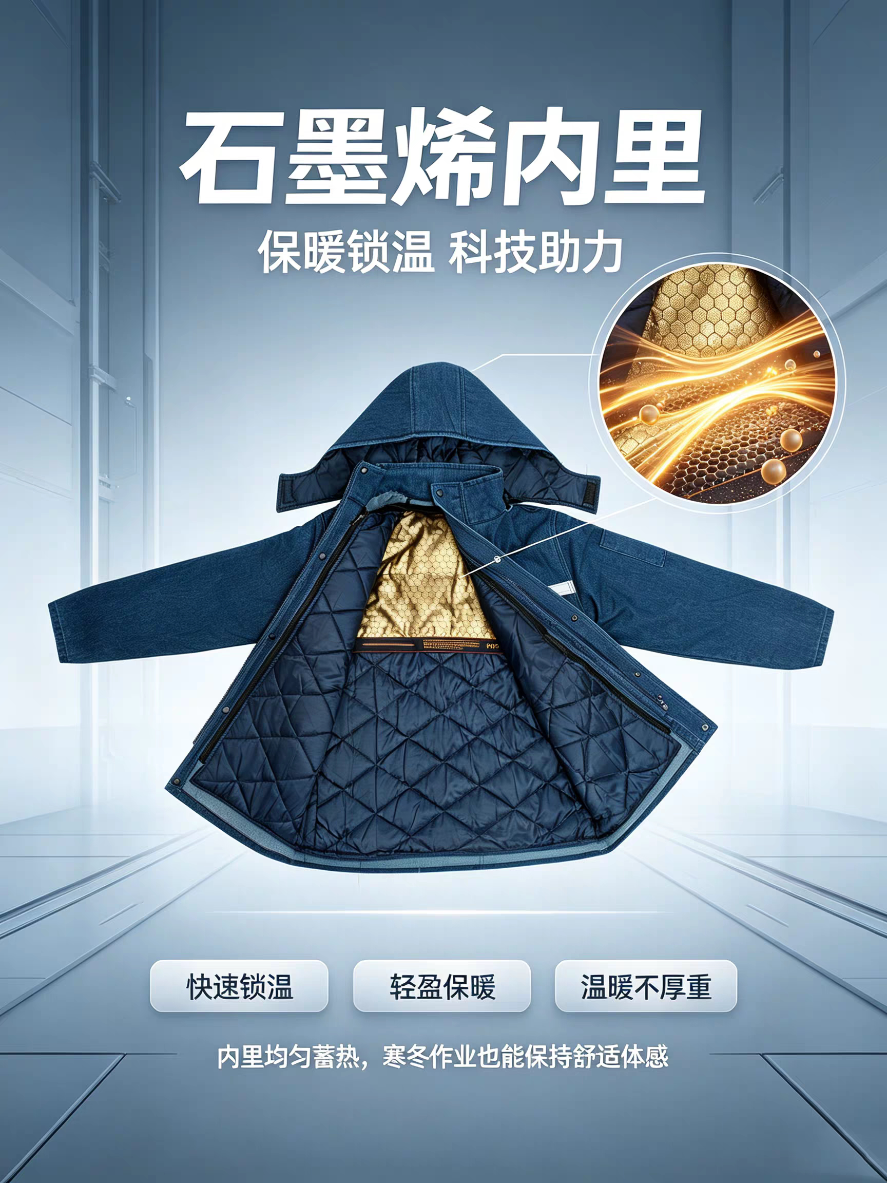 冬季牛仔工作服套装男防寒棉服加厚冷库车间执勤棉衣户外