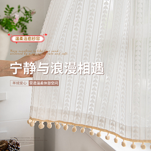 纱帘透光不透人飘窗户遮挡帘厨房阳台遮阳防晒半截小短帘子挂钩式