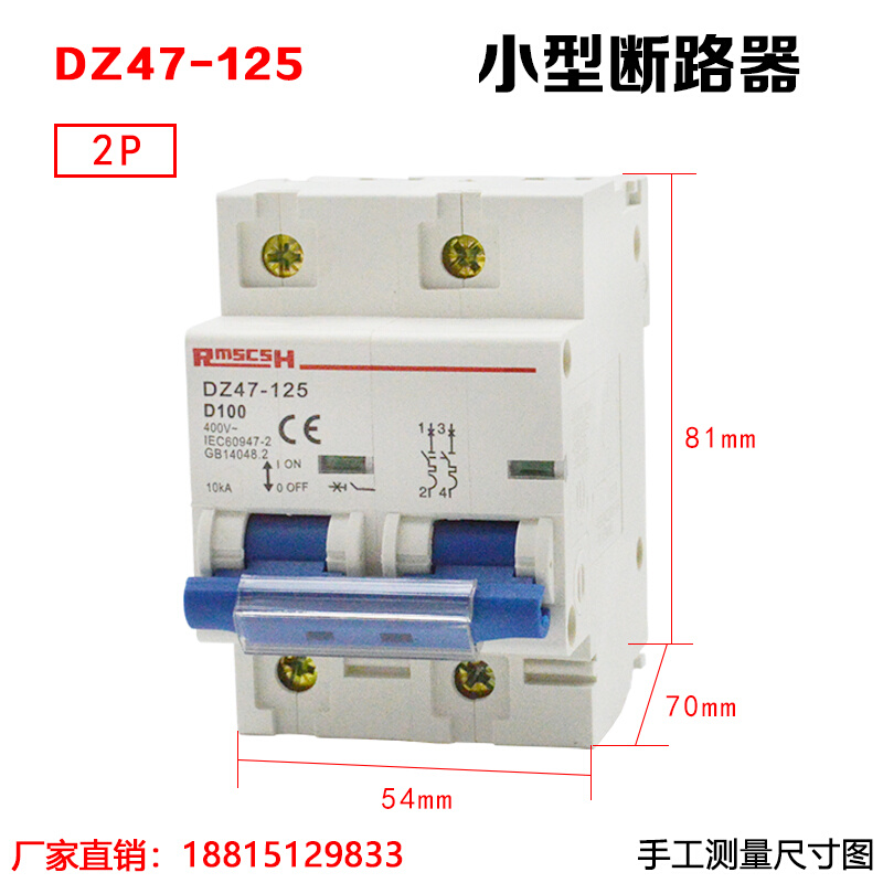 DZ47-125 1P 2P 3P 4P塑壳断路器 NC100H空气开关80A 100A 125A