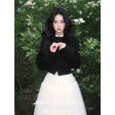 黑色拼接毛衣女早秋新款