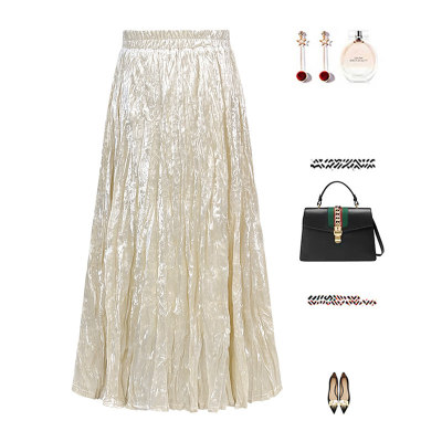 几米金丝绒褶皱a字半身裙