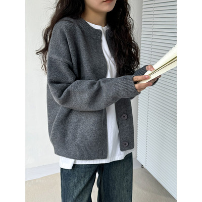灰色毛衣开衫女秋冬新款