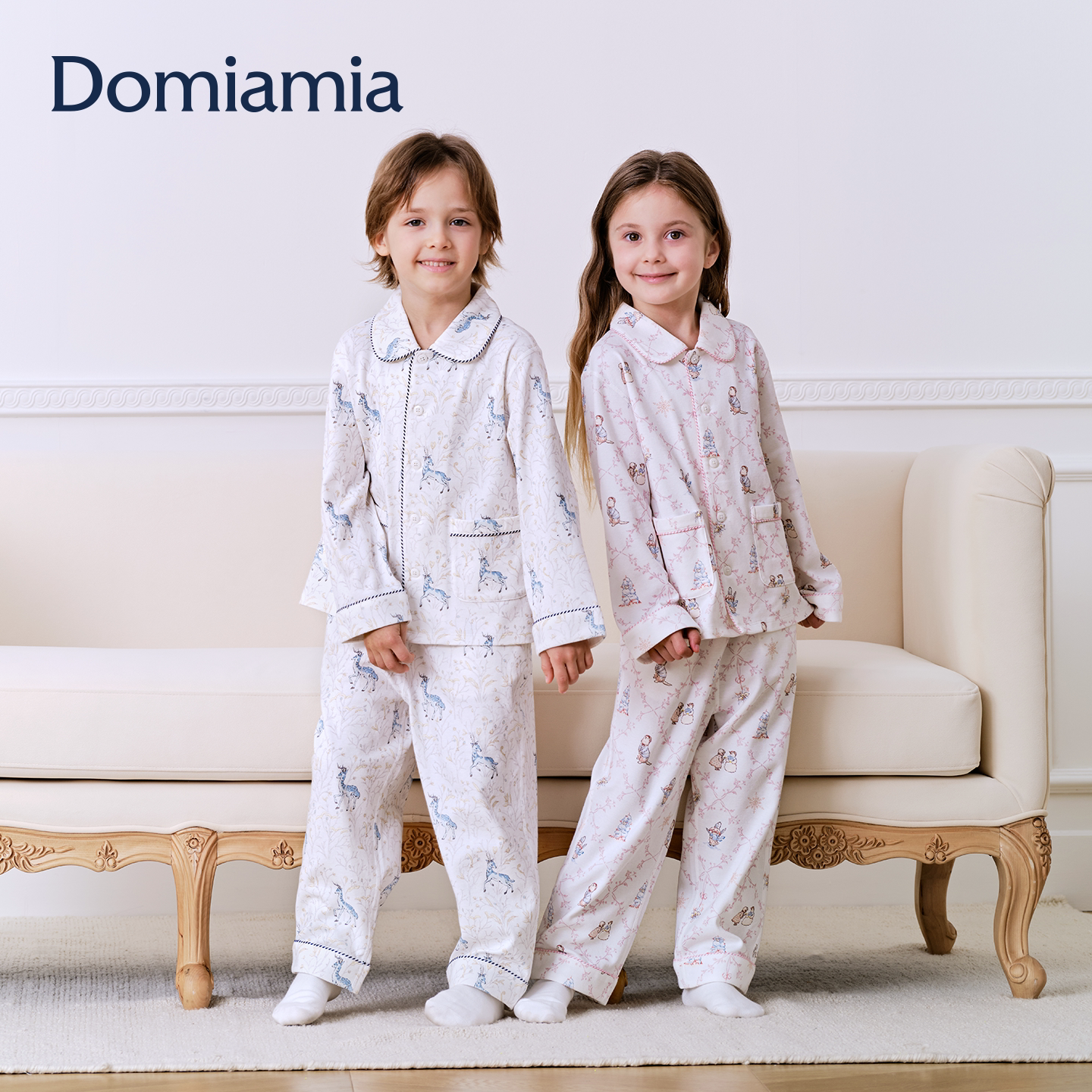 Domiamia儿童睡衣开襟家居服2026秋冬季大童女孩男孩宝宝家居套装图片