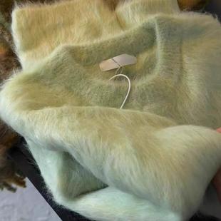 奶fufu绿色水貂绒套头毛衣女秋冬2025新款 慵懒风软糯宽松针织上衣