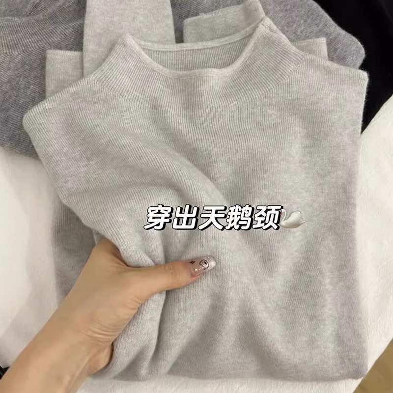 灰色针织毛衣半高领打底衫上衣