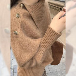 慵懒风软糯高领针织毛衣女秋冬2025新款气质百搭休闲宽松咖色上衣