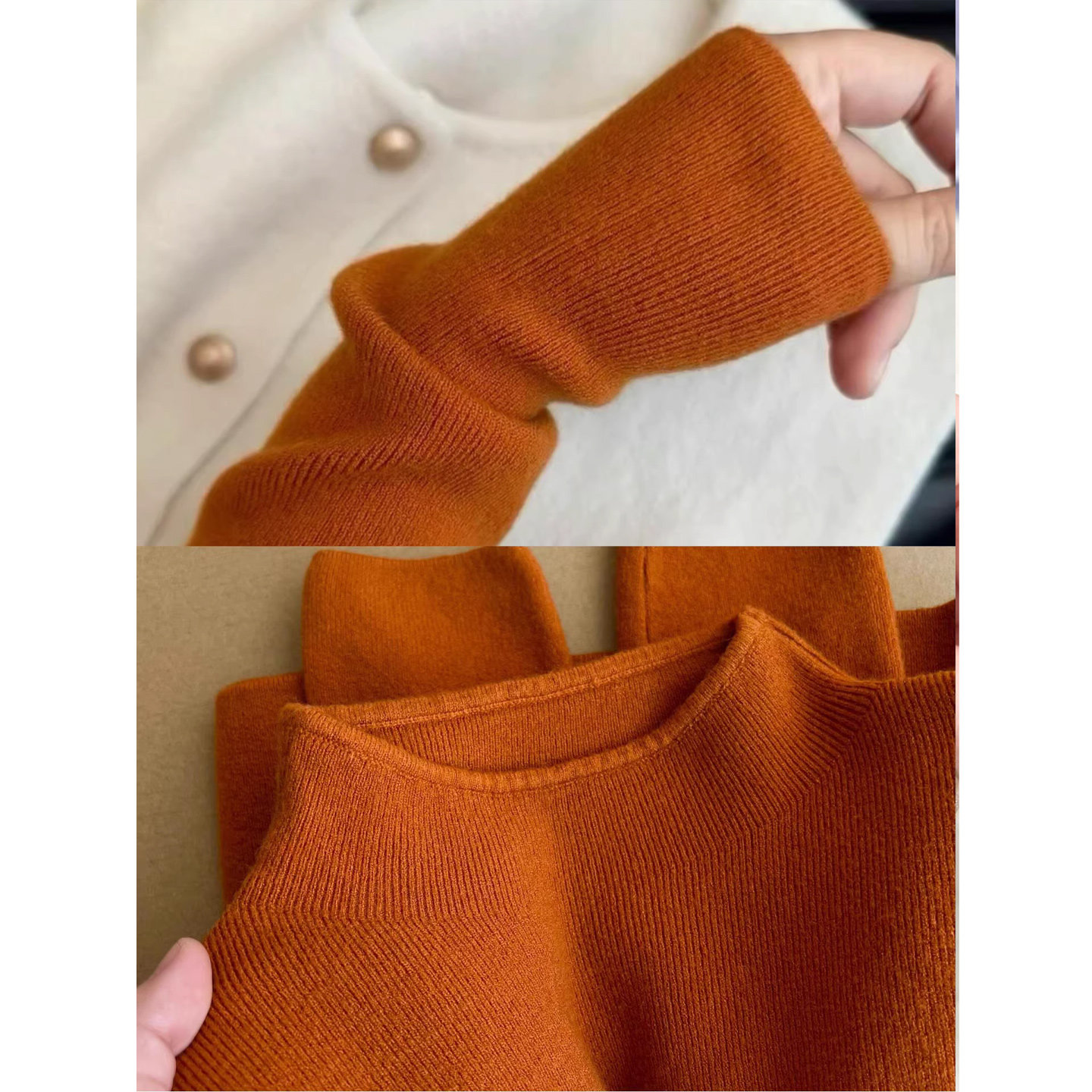 复古南瓜橘色半高领打底衫女秋冬皮草内搭毛衣叠穿长袖针织衫上衣,女装/女士精品,毛针织衫,淘宝优惠券,粉丝福利购,淘宝优惠卷