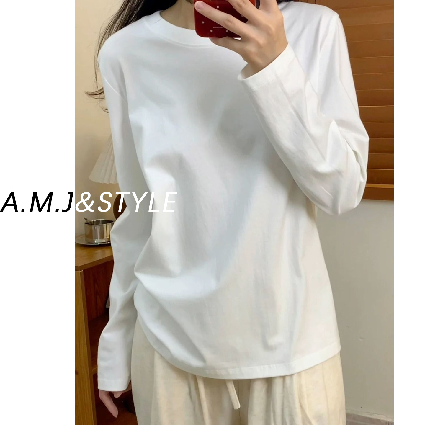 纯棉白色长袖T恤女春秋秋冬季