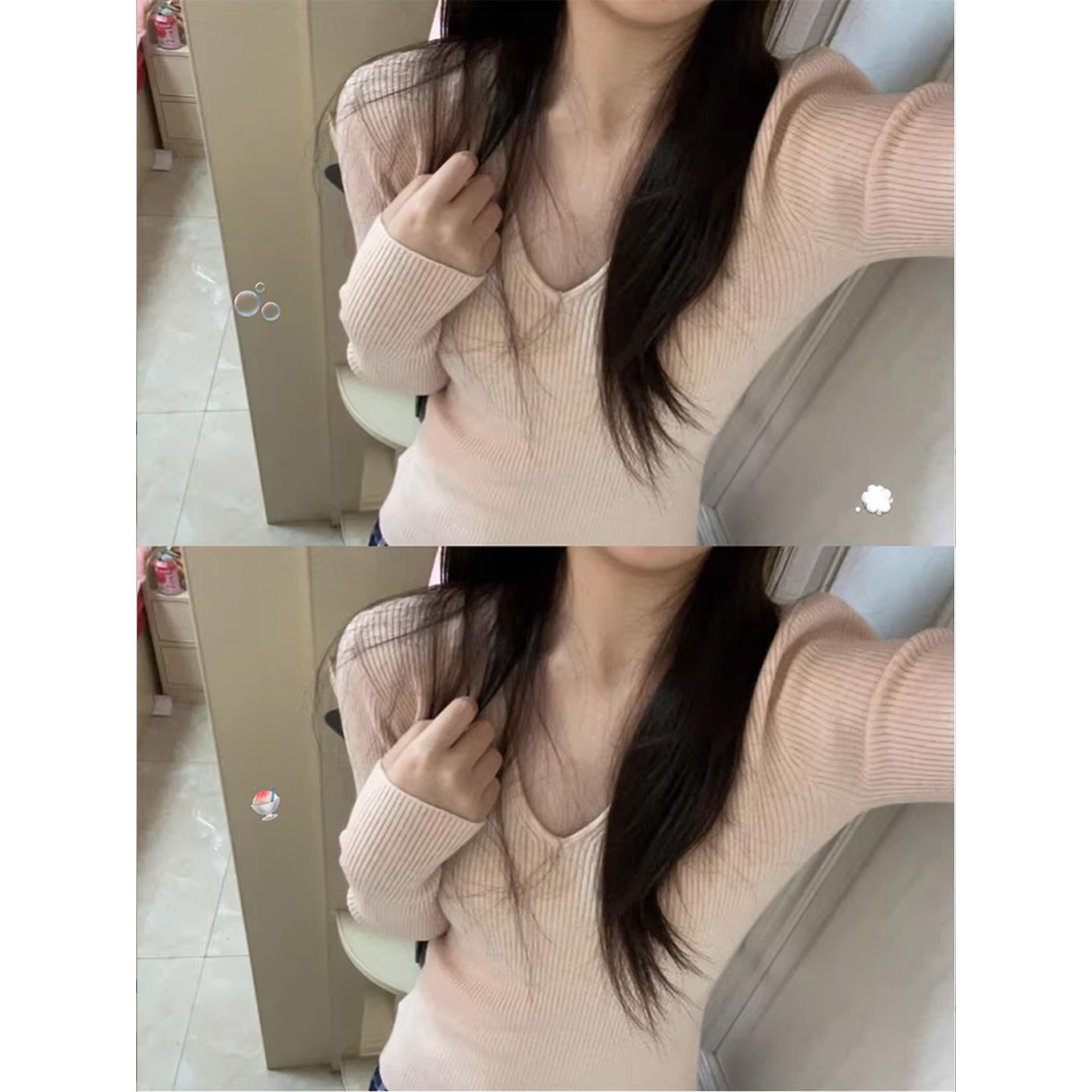 甜美风V领粉色针织衫女秋冬修身显瘦套头长袖温柔韩系内搭打底衫,女装/女士精品,毛针织衫,淘宝优惠券,粉丝福利购,淘宝优惠卷