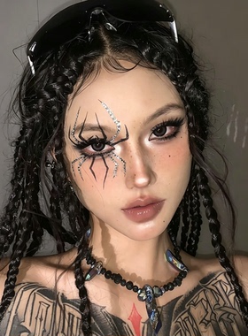 万圣节脸贴哥特风蜘蛛网妆容贴纸辣妹眼妆钻贴女生拍照出片小神器