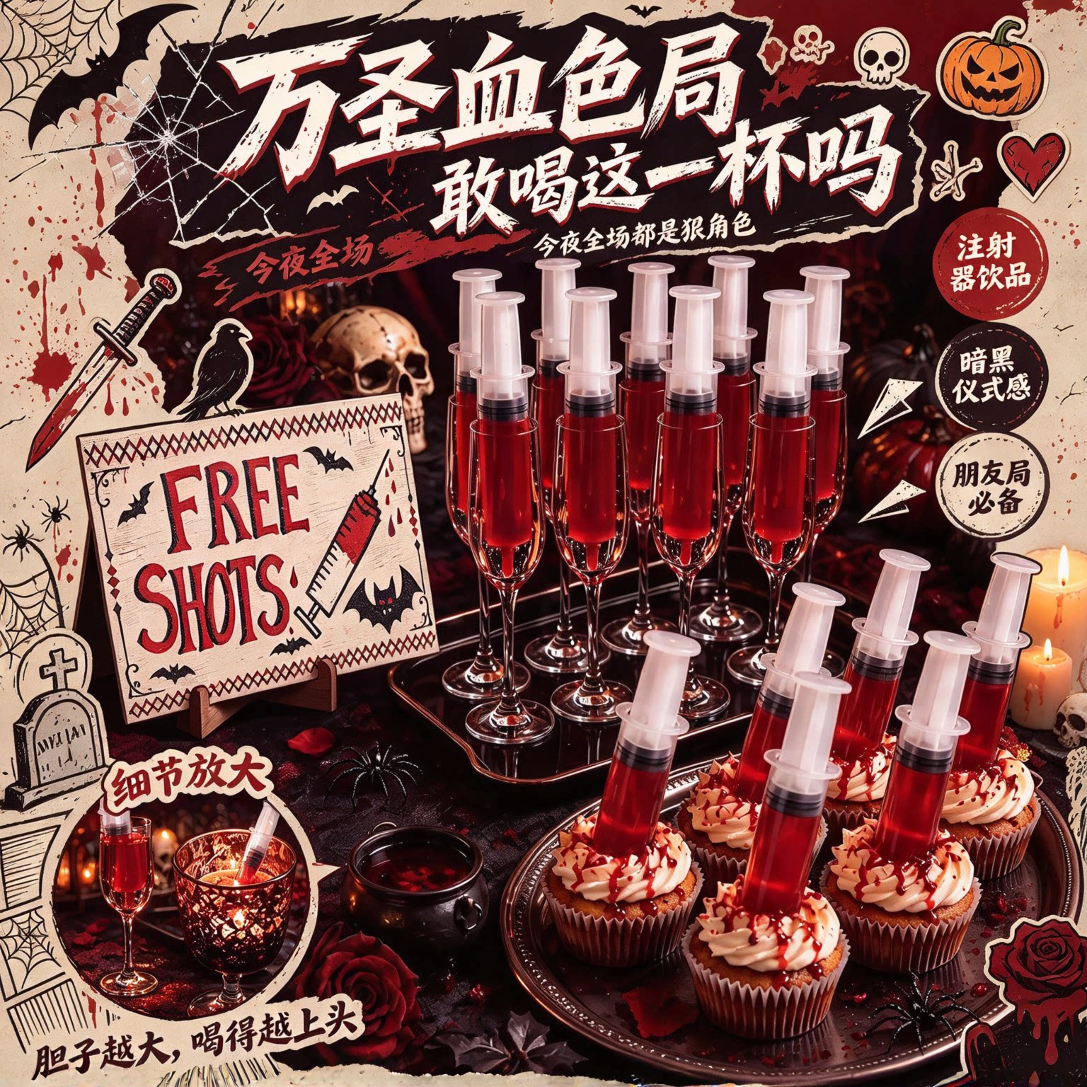 万圣节装饰酒吧餐厅商用鸡尾酒特调针管注射器节日装扮拍照小道具