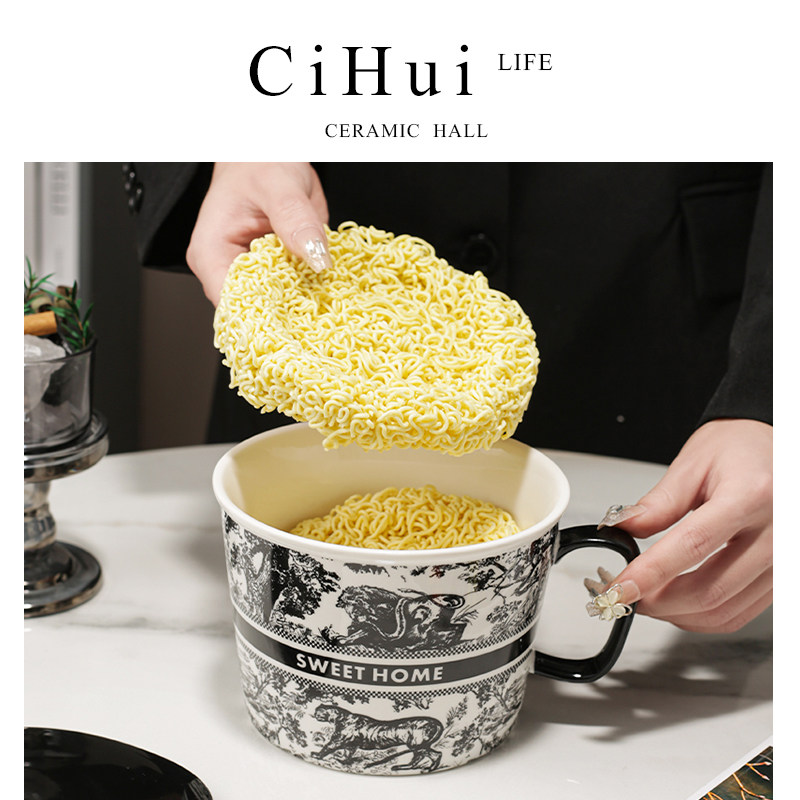 CiHui LIFE复古轻奢黑猛兽陶瓷泡面碗高级感小众设计陶瓷碗宿舍