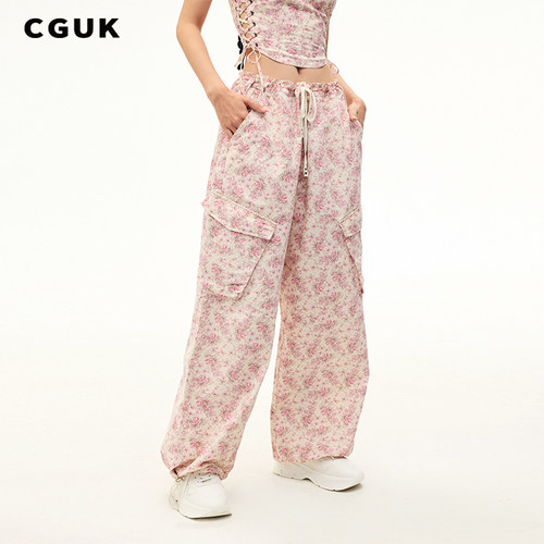 【明星同款】CGUK 梦境花园系列低腰降落伞裤印花休闲裤花卉伞裤