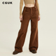 牛仔裤 休闲百搭女款 卢昱晓同款 CGUK深棕阔腿背带裤