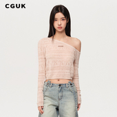 针织衫 100%绵羊毛 明星同款 CGUK针织斜肩上衣