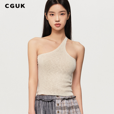 【明星同款】CGUK 单肩背心 白色修身叠穿背心