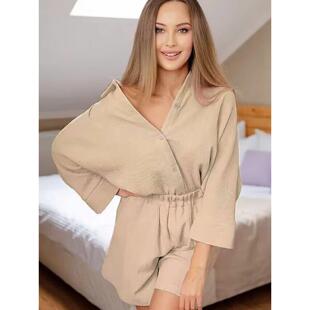 Waist Sum Shirts Sets Shorts Mini High Loose And Sleeve Long