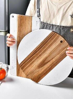 1Pc Wood and Marble Cutting Board Fruit and Bakery Serving