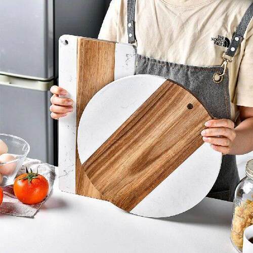 1Pc Wood and Marble Cutting Board Fruit and Bakery Serving
