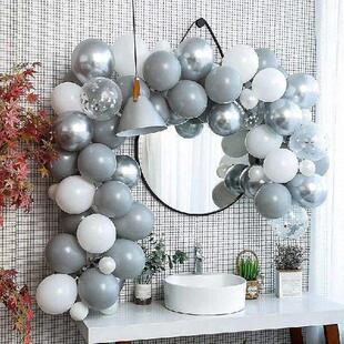 Gray White Balloon Garland Kit Metallic Silver Aluminium