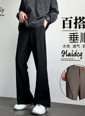 CetKy美式高街cleanfit廓形西裤黑色休闲裤男直筒微喇vibe宽松裤