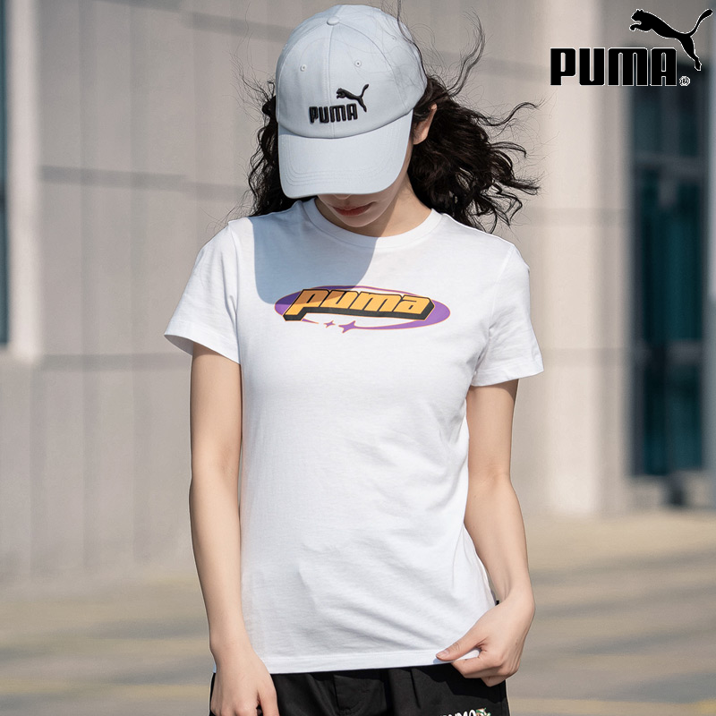 PUMA彪马女子纯棉短袖2025夏季新款透气宽松T恤衫印花运动服上衣