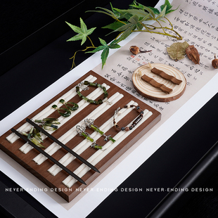 展厅软装 素主题样板间卧室梳妆台首饰套装 饰摆件 绿色竹元 现代中式