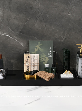 新中式绿色卫生间摆件轻奢浴缸架托盘浴室摆件样板间卫浴软装饰品