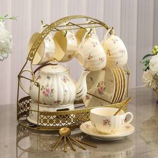 下午茶具茶杯送礼 复古花茶壶蜡烛加热英式 家用法式 水果茶壶套装