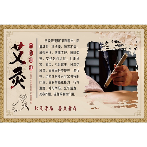 知艾者福善艾者寿中医养生理疗挂图美容院艾灸宣传自粘画海报