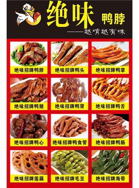 鸭货海报鸭脖鸭翅鸭头鸭爪鸭胗鸭肠鸭架鸭腿熟食卤味广告墙粘贴画