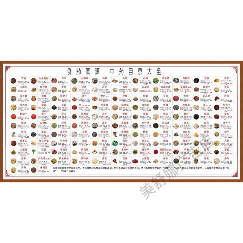 中医馆药食同源中药目录大全宣传海报性味功效贴画养生馆壁画