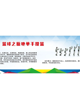 篮球之原地单手投篮示范意图墙贴画纸喷绘kt展板海报印制